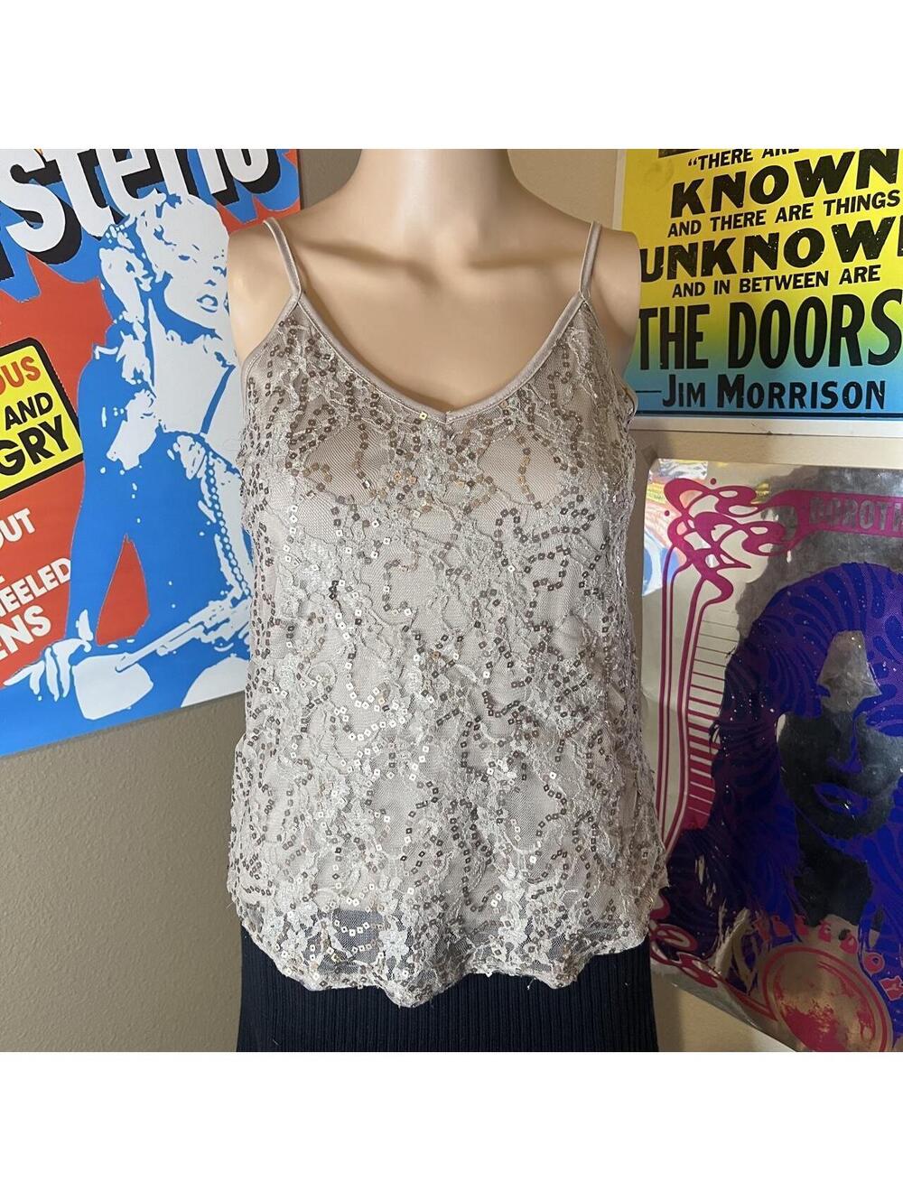 Nebula Fairycore Silver Sequin Lace Cami Top